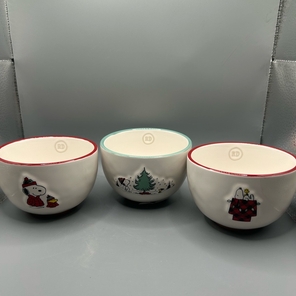 Rae Dunn Peanuts Snoopy Christmas Dipping Bowls Set Of 3 NEW